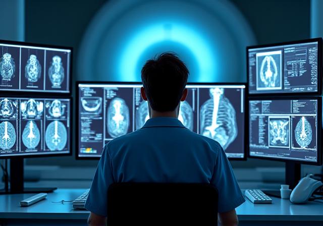 Medical professional operating an MRI scan machine